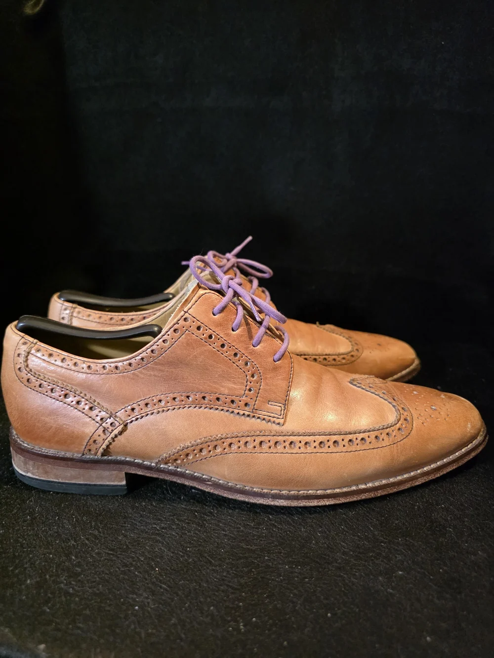 Cole Haan Brown Leather Wingtip Dress Shoes with Purple Laces Size 10.5